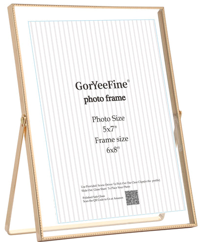 Gold 8x10'' Floating Frame Set of 2,For Photo Sizes( 5x7'',6x8'',7x9''),Beautiful Metal Beaded Edge Frames Adjustable Tabletop/Shelf Photo Frame,Classy Gift Choice for Wedding