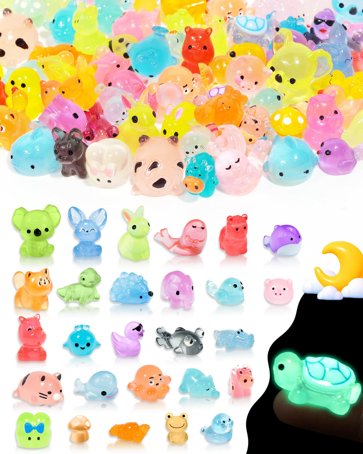 FIVEIZERO 100PCS Luminous Mini Resin Animals, 20 Styles Mini Resin Figures