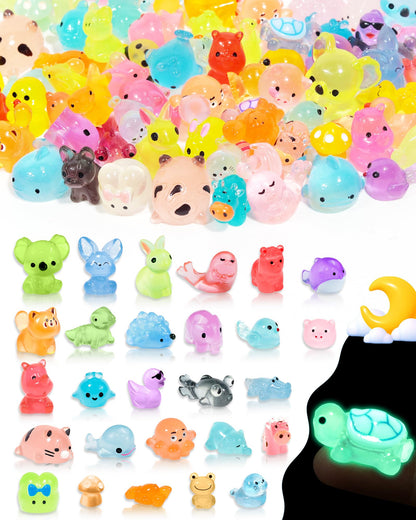 FIVEIZERO 100PCS Luminous Mini Resin Animals, 20 Styles Mini Resin Figures