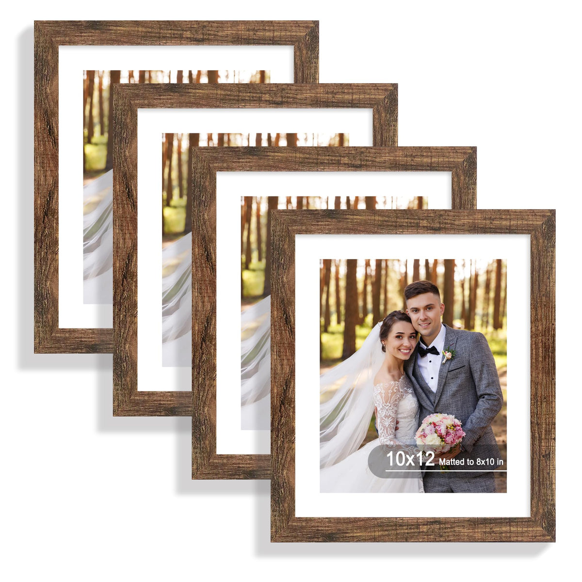 Hongkee 8x10 Picture Frame Set of 4, Real Glass and Wood Frame, 5x7 Mat