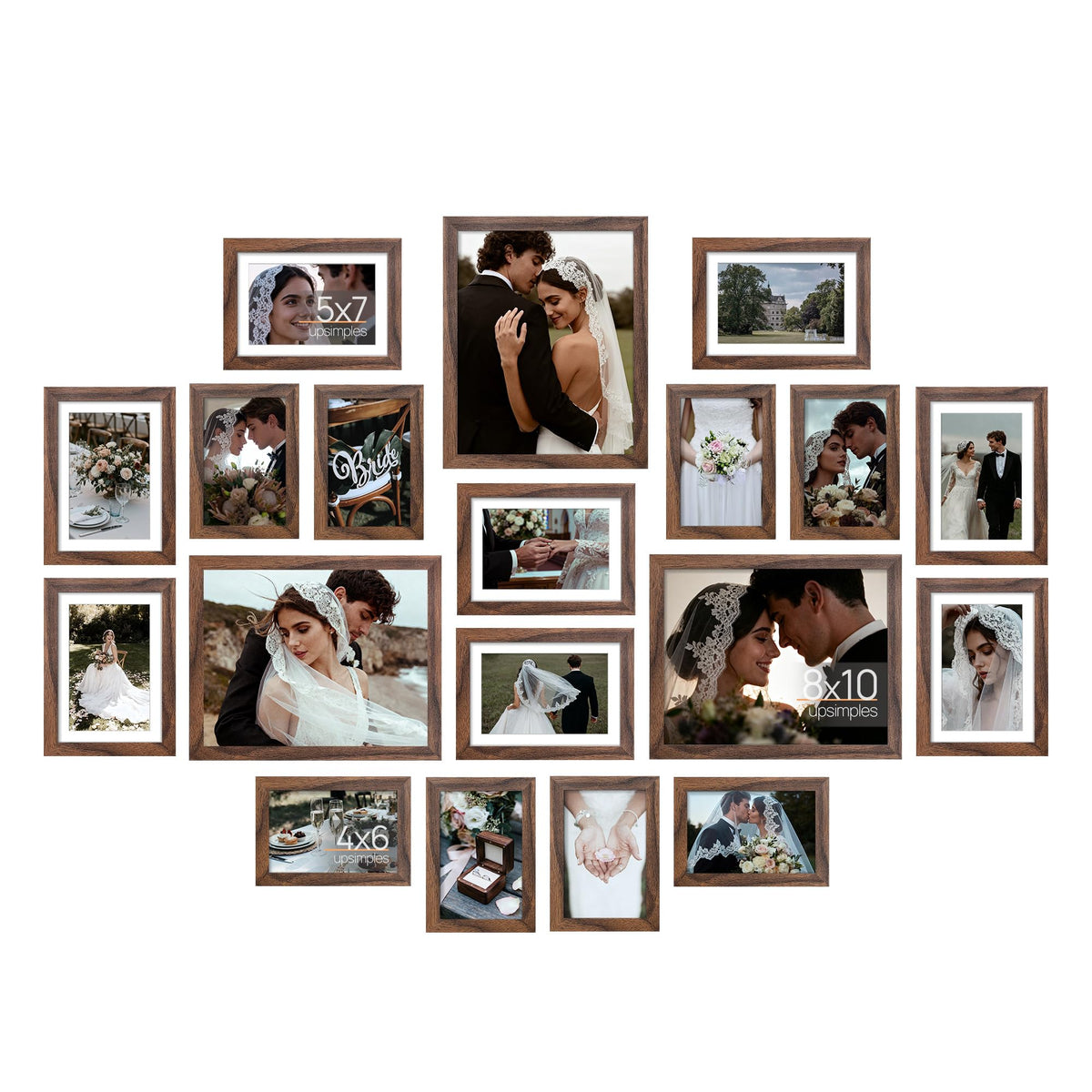 upsimples Picture Frames set of 19, Including 8x10, 5x7, 4x6 Black Frame