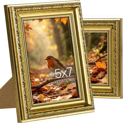 upsimples Vintage 5x7 Picture Frame, Antique Gold Frames, 2 Pack