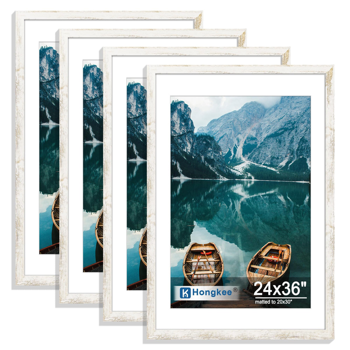 Hongkee 8x10 Picture Frame Set of 4, Real Glass and Wood Frame, 5x7 Mat