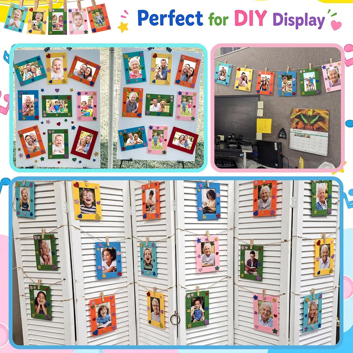 Jetec 24 Pieces Felt Craft Picture Frames with Stickers 4x6 in 12 Colors