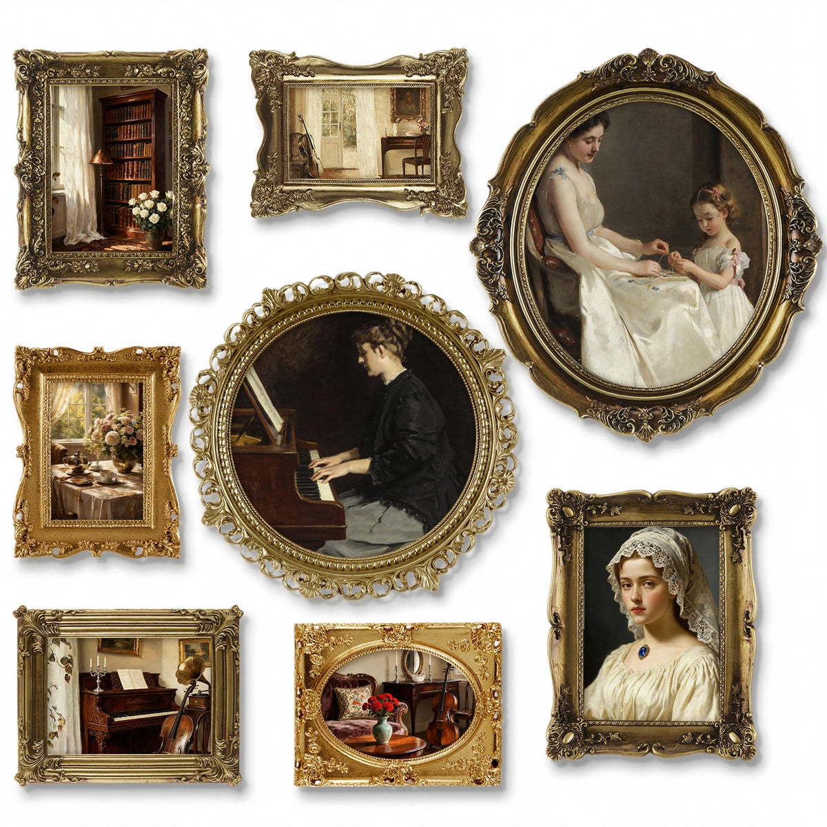 Lineshading 8 Pcs Vintage Picture Frames Set for Gallery Wall, Antique Gold