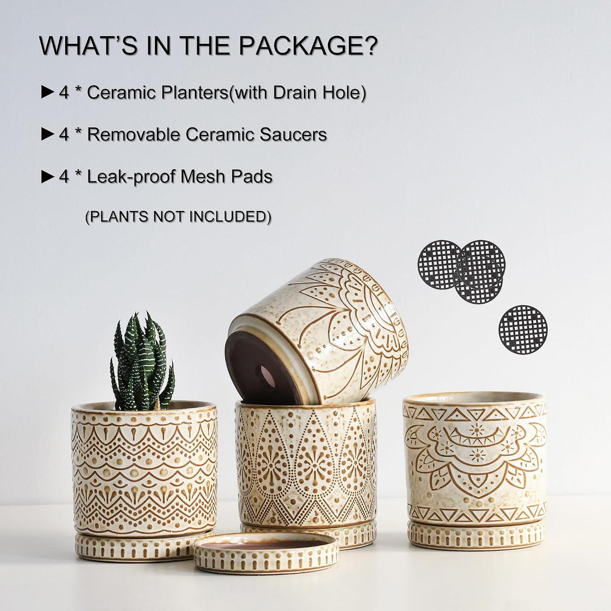 Gepege Ceramic Succulent Pots, 4 Inch Small Plant Pots with Drainage