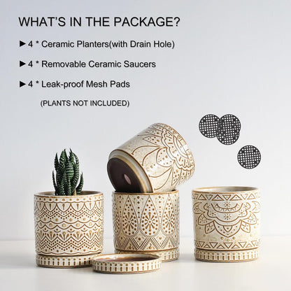 Gepege Ceramic Succulent Pots, 4 Inch Small Plant Pots with Drainage
