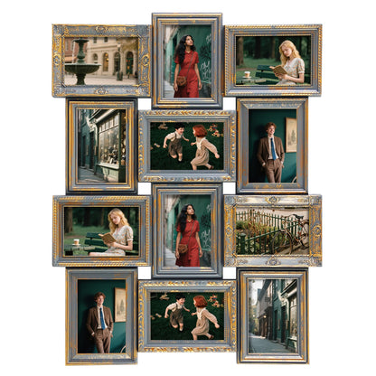 Jerry & Maggie 12 Opening Collage Photo Frame Rustic 23×18 Vintage Embossed Finish PVC Picture Frames Selfie Gallery Collage Wall Hanging For 6×4 Photo, Vintage