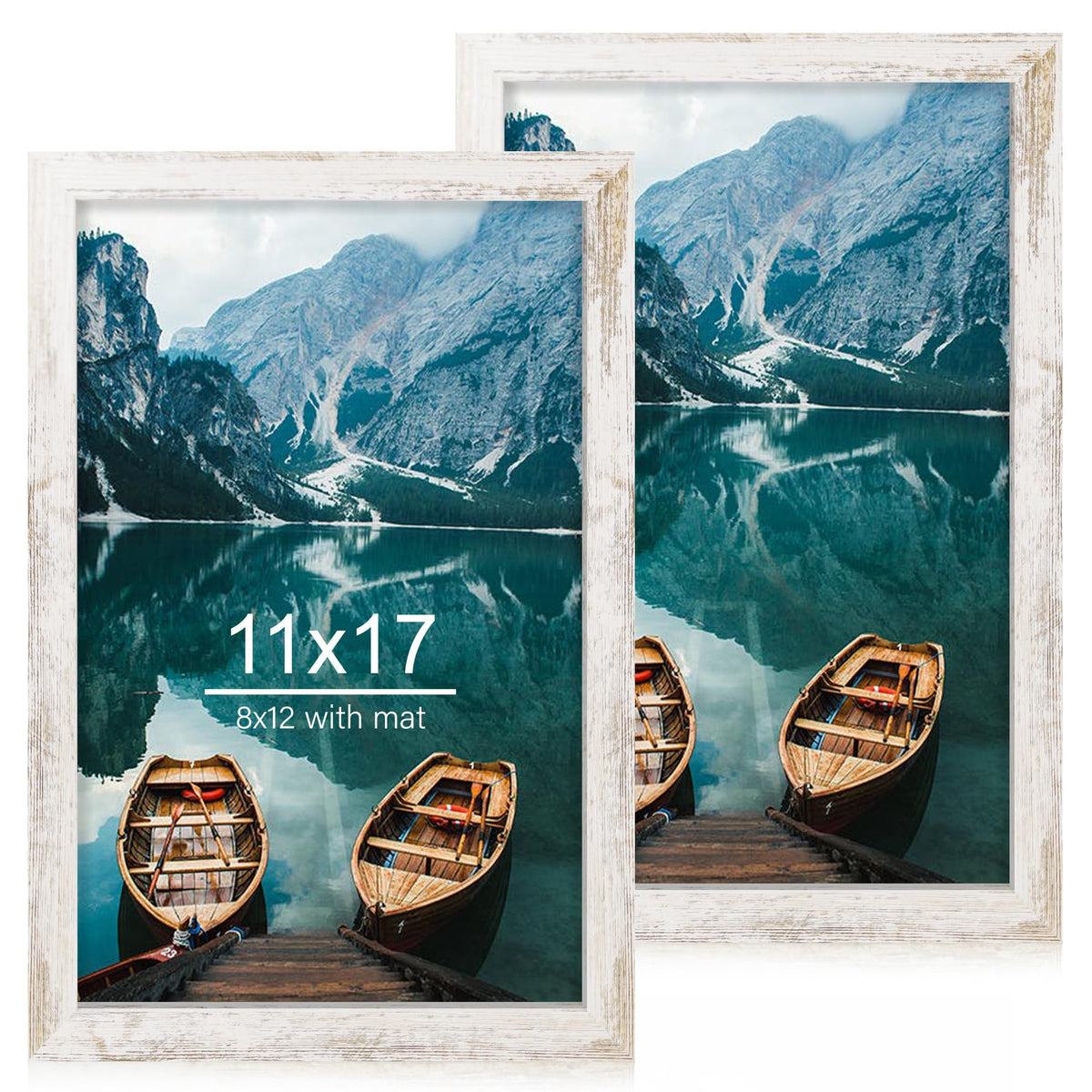Hongkee 5x7 Picture Frame Set of 2, Real Glass and Wood Frame for Mat 4x6