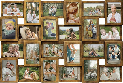 J.M.Deco Collage Picture Frames for Wall 24 Slots, Large Photo Frame Collage Wall Hanging for 4 x 6 Photo, Christmas Gift for Family or Friends - Retro Gold
