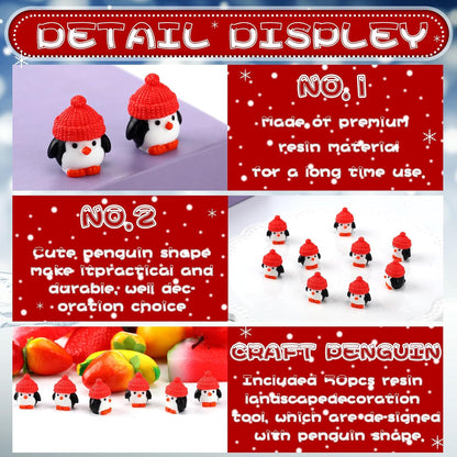Soulchen 50 Pcs Mini Penguin Figurines Red Hat Resin Christmas Decor