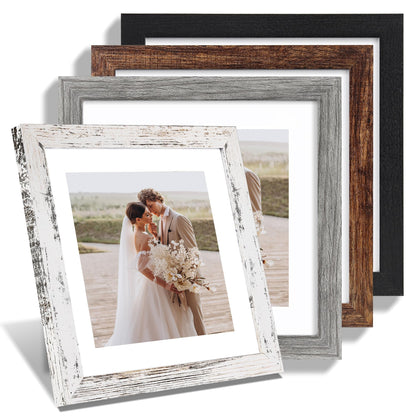 Hongkee 8x10 Picture Frame Set of 4, Real Glass and Wood Frame, 5x7 Mat