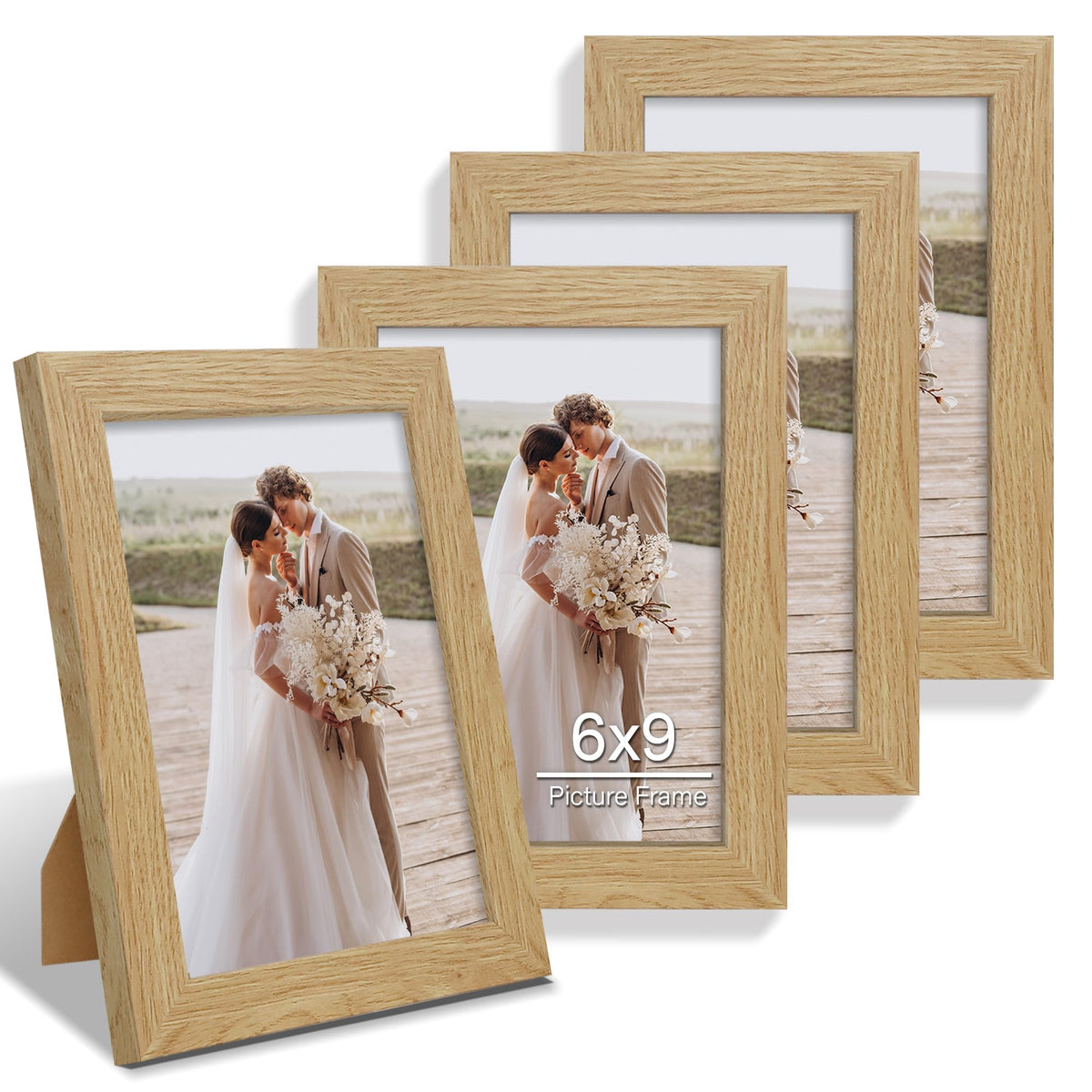 Hongkee 8x10 Picture Frame Set of 4, Real Glass and Wood Frame, 5x7 Mat
