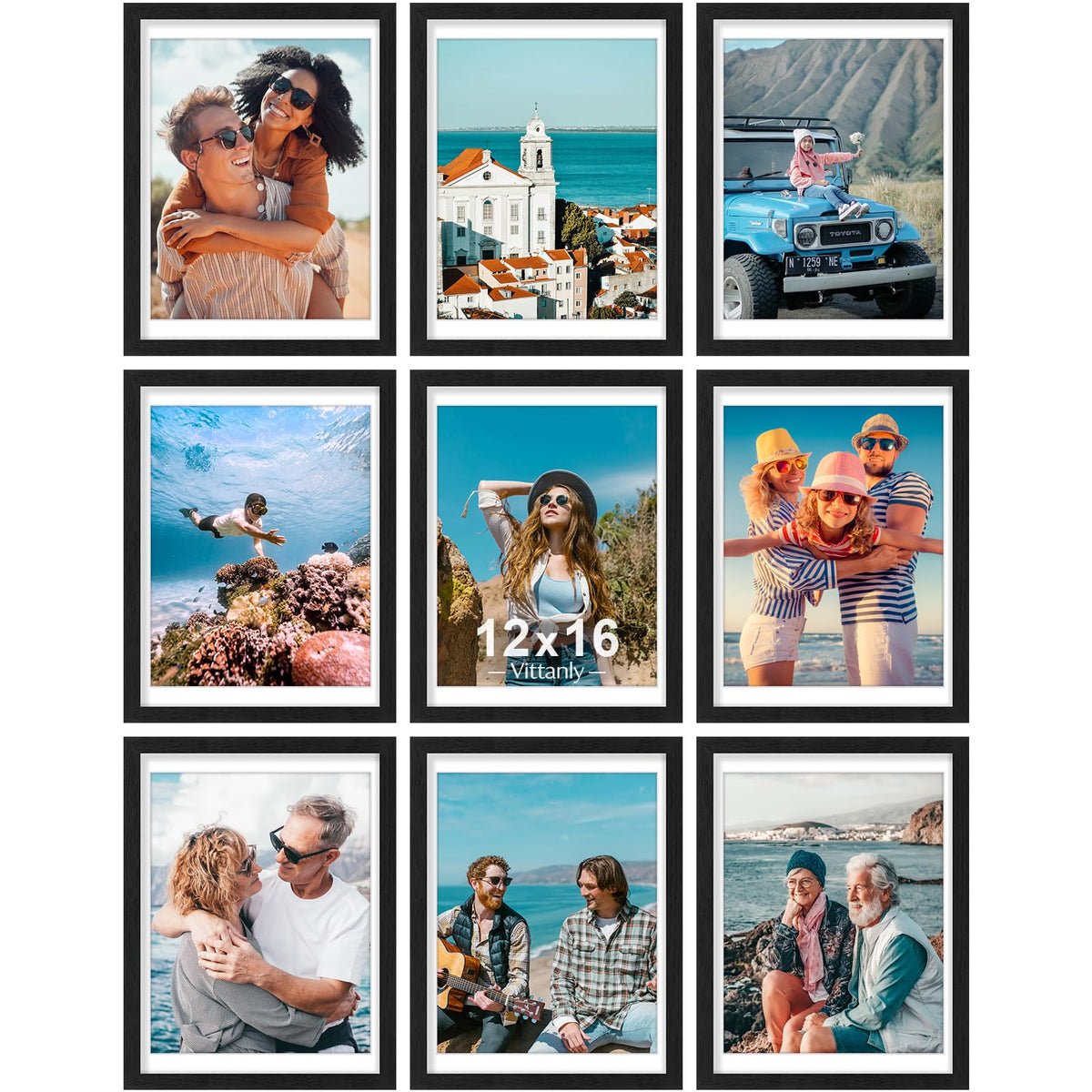 Vittanly 8x10 Picture Frames Set of 9 for Wall or Tabletop Display, Gold