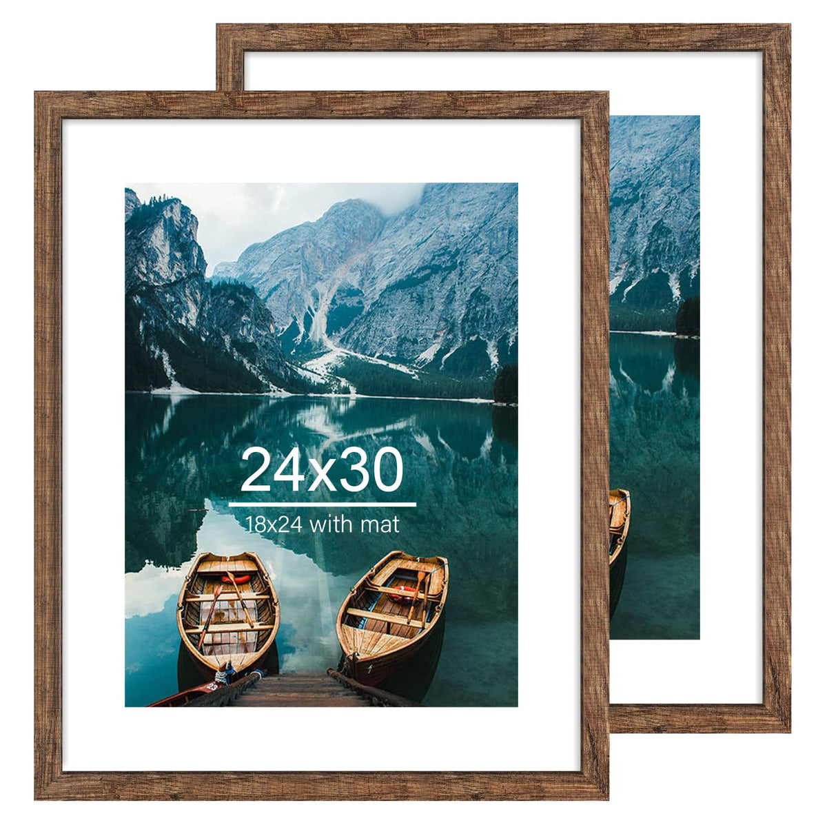 Hongkee 5x7 Picture Frame Set of 2, Real Glass and Wood Frame for Mat 4x6