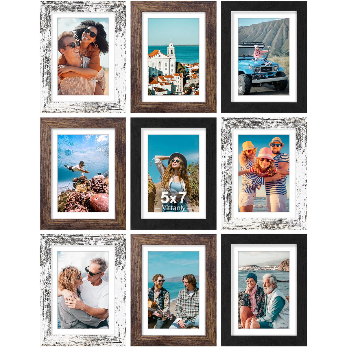 Vittanly 8x10 Picture Frames Set of 9 for Wall or Tabletop Display, Gold