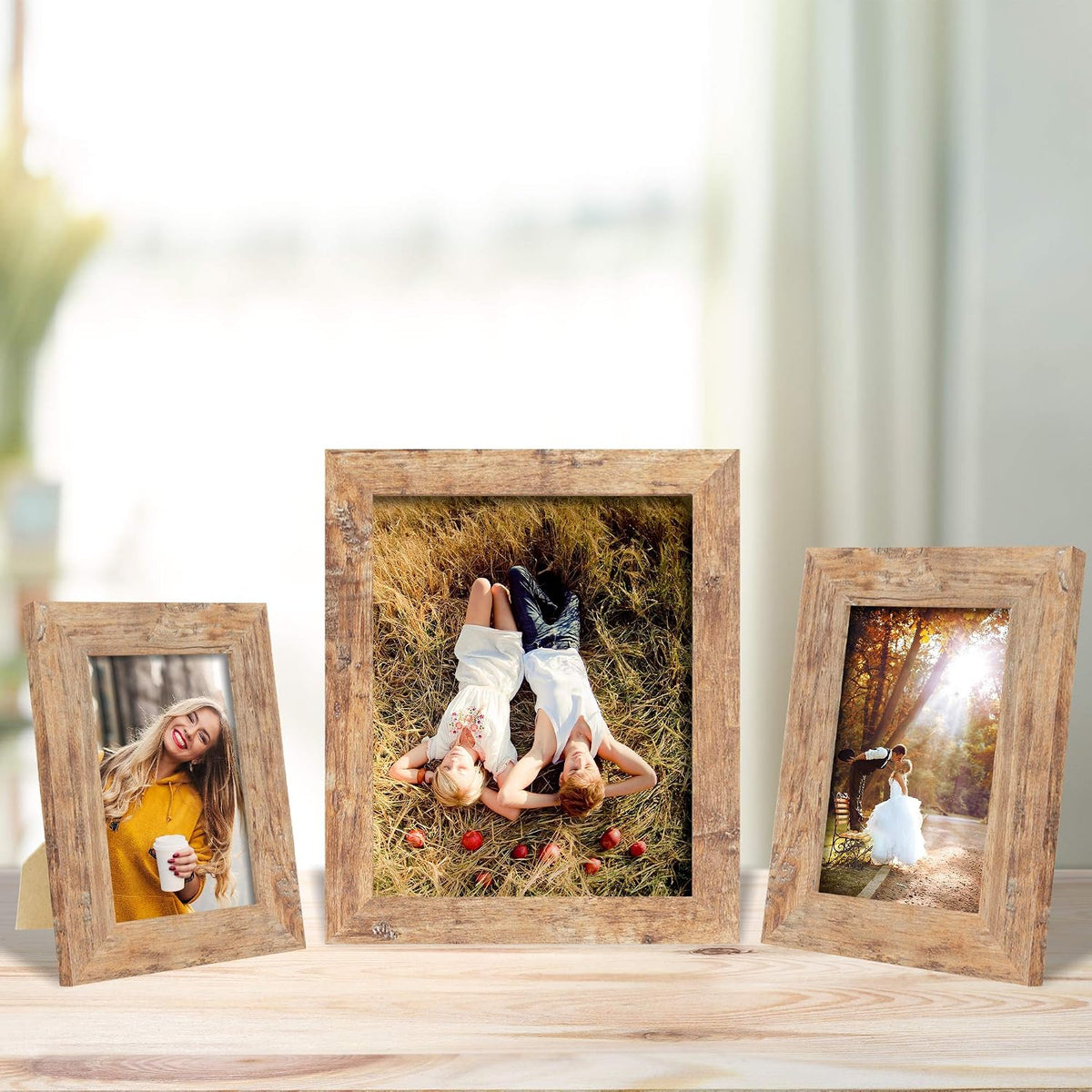 iRahmen 8x10 Picture Frame Set of 4, High Definition Real Glass Rustic Brown Frame, 8 x 10 Wood Photo Frames for Desktop Display and Wall Mounting