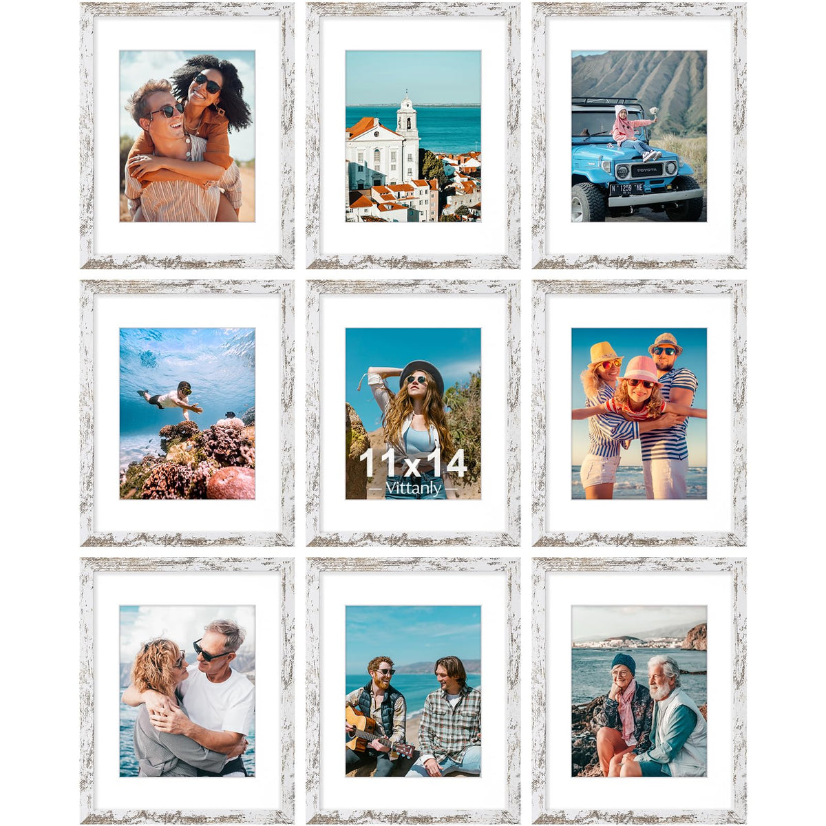Vittanly 8x10 Picture Frames Set of 9 for Wall or Tabletop Display, Gold