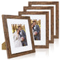 Hongkee 8x10 Picture Frame Set of 4, Real Glass and Wood Frame, 5x7 Mat