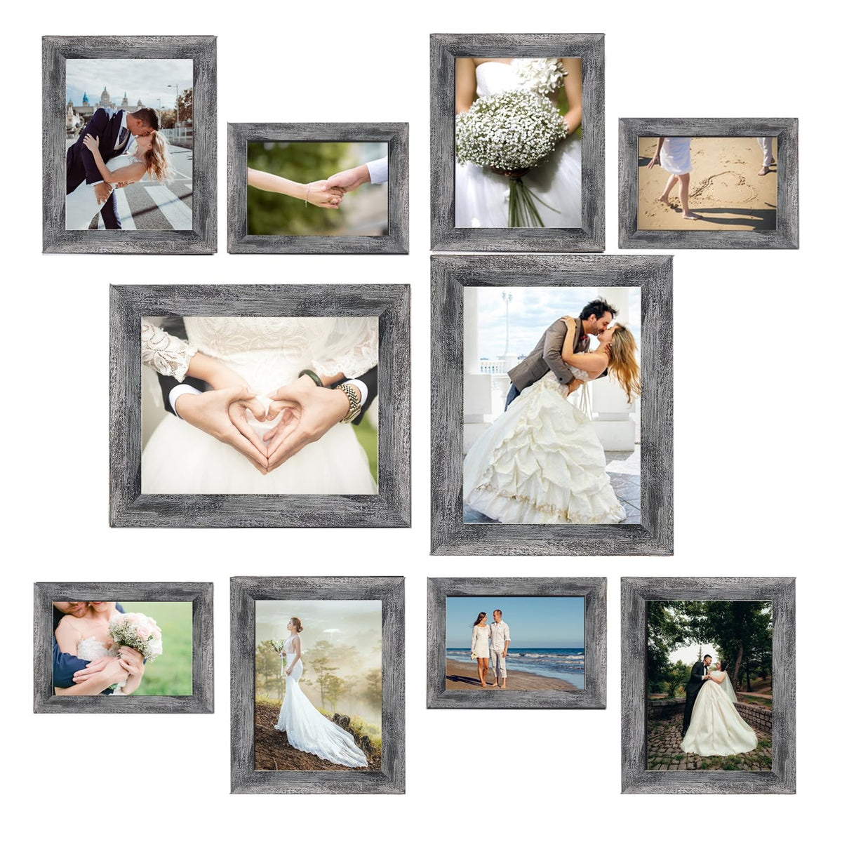 Picture Frame Set 10 pack, Farmhouse Photo Frames, Gallery Wall Frame Collage, with Two 8x10, Four 5x7, Four 4x6 Photo Frame set, in 3 Different Finishes Picture Frames For Wall or Desk,Rustic Brown