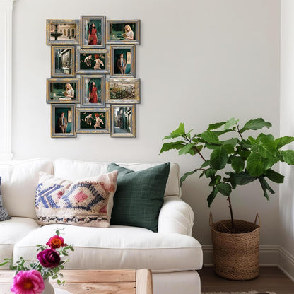 Jerry & Maggie 12 Opening Collage Photo Frame Rustic 23×18 Vintage Embossed Finish PVC Picture Frames Selfie Gallery Collage Wall Hanging For 6×4 Photo, Vintage