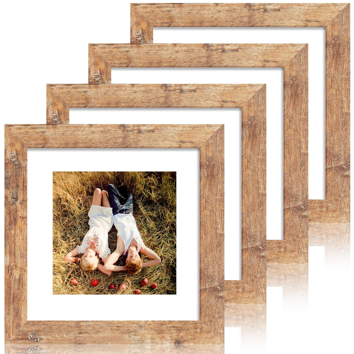 iRahmen 8x10 Picture Frame Set of 4, High Definition Real Glass Rustic Brown Frame, 8 x 10 Wood Photo Frames for Desktop Display and Wall Mounting
