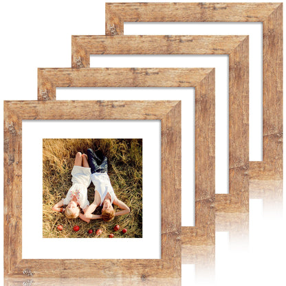iRahmen 8x10 Picture Frame Set of 4, High Definition Real Glass Rustic Brown Frame, 8 x 10 Wood Photo Frames for Desktop Display and Wall Mounting