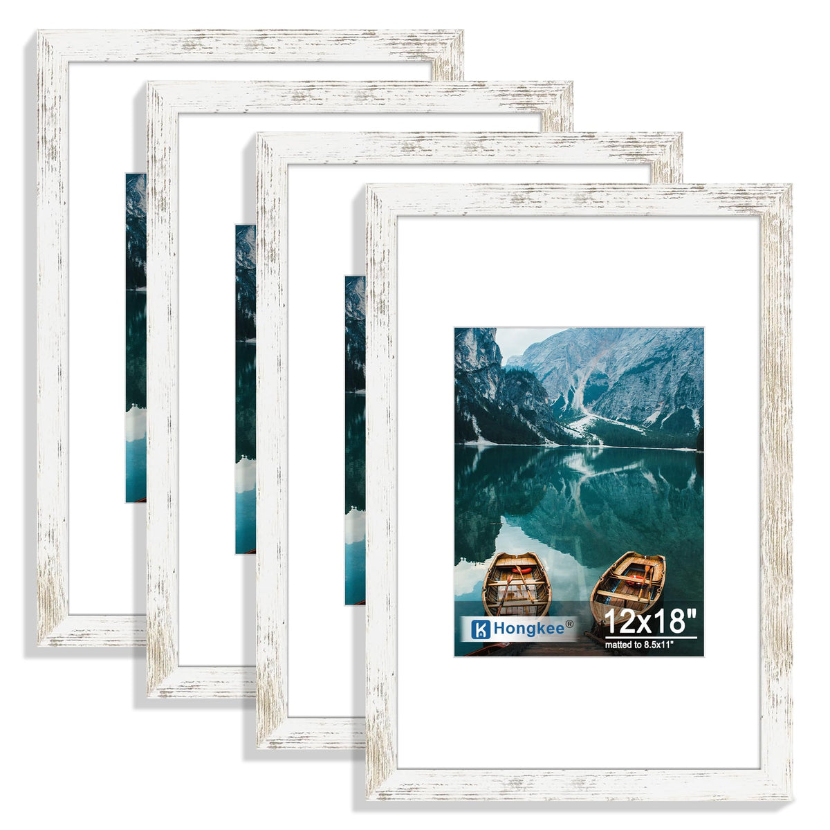 Hongkee 8x10 Picture Frame Set of 4, Real Glass and Wood Frame, 5x7 Mat