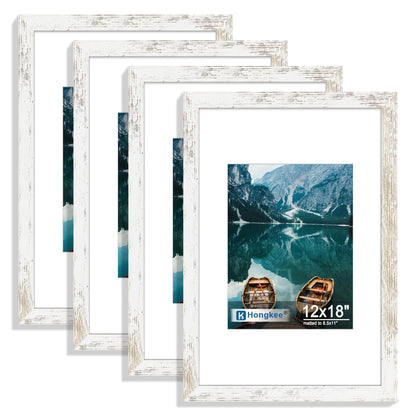 Hongkee 8x10 Picture Frame Set of 4, Real Glass and Wood Frame, 5x7 Mat