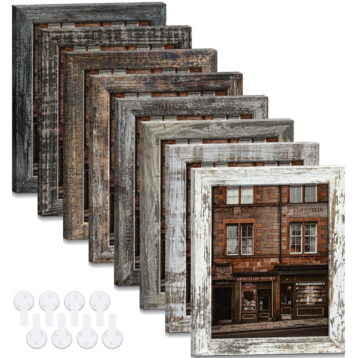 4x6 Picture Frames Set of 8, Vintage Rustic Farmhouse Industrial Style Photo Frames, High Definition Real Glass, for Tabletop or Wall Hanging
