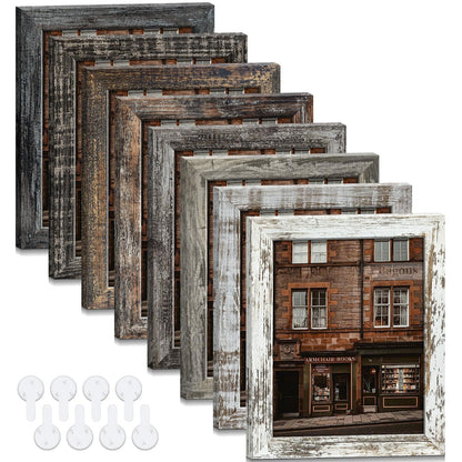 4x6 Picture Frames Set of 8, Vintage Rustic Farmhouse Industrial Style Photo Frames, High Definition Real Glass, for Tabletop or Wall Hanging