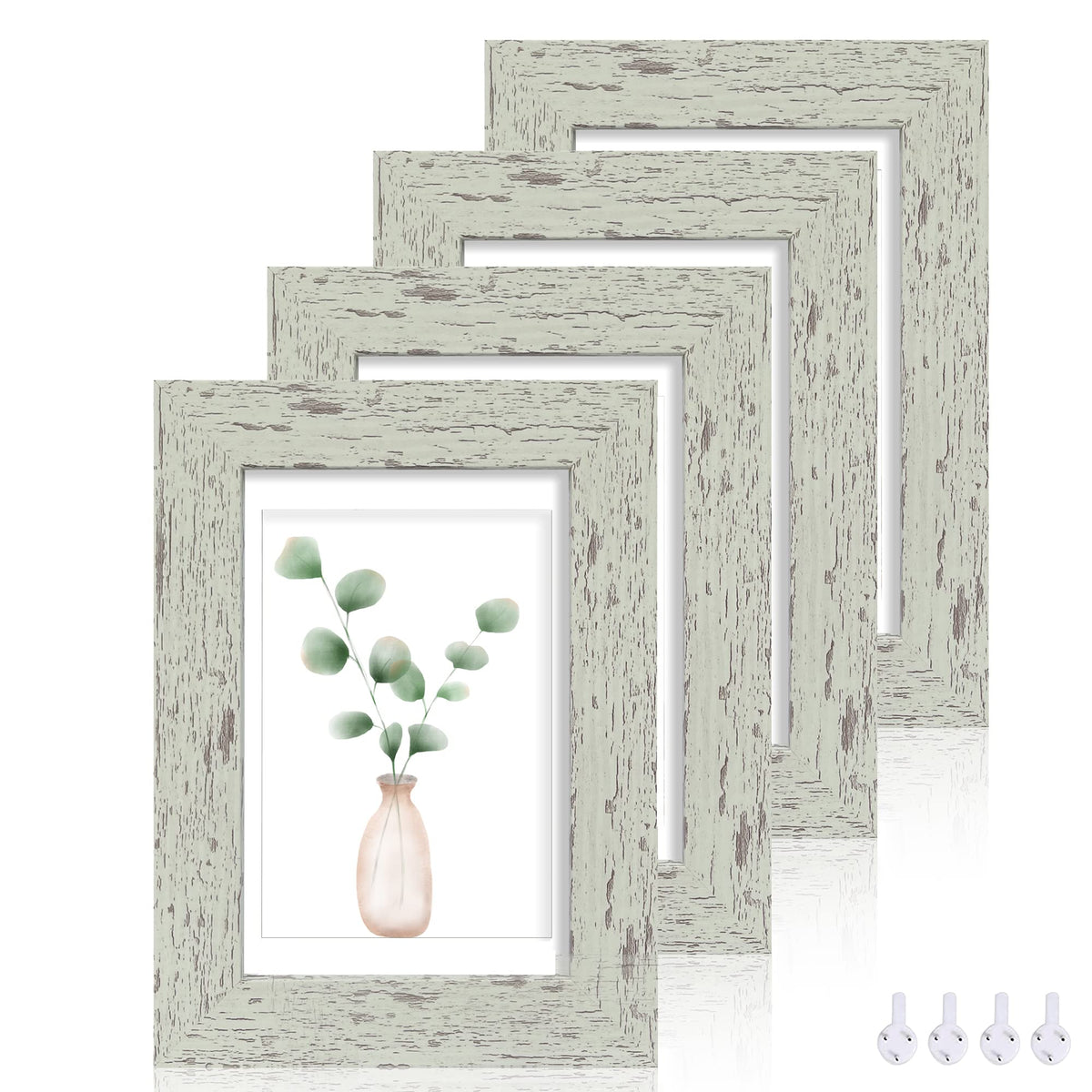 Hongkee 8x10 Picture Frame Set of 4, Real Glass and Wood Frame, 5x7 Mat