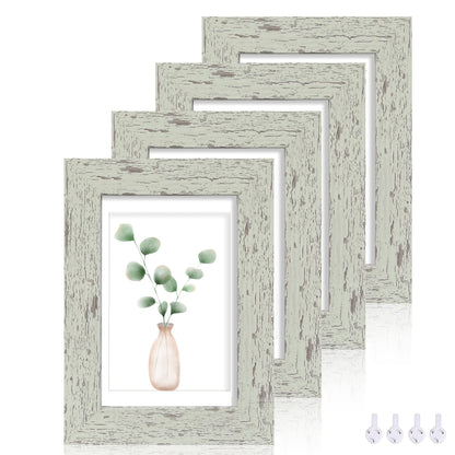 Hongkee 8x10 Picture Frame Set of 4, Real Glass and Wood Frame, 5x7 Mat