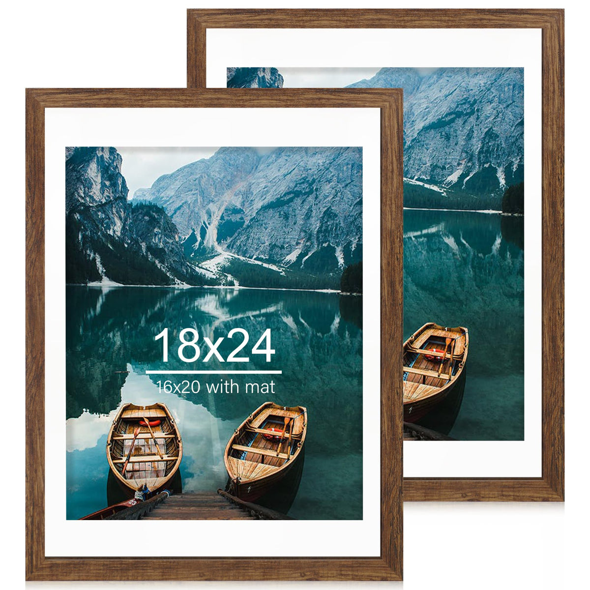 Hongkee 5x7 Picture Frame Set of 2, Real Glass and Wood Frame for Mat 4x6