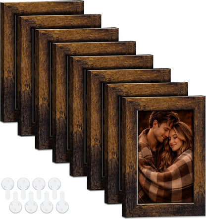 4x6 Picture Frames Set of 8, Vintage Rustic Farmhouse Industrial Style Photo Frames, High Definition Real Glass, for Tabletop or Wall Hanging