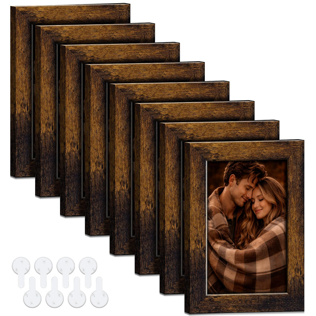 4x6 Picture Frames Set of 8, Vintage Rustic Farmhouse Industrial Style Photo Frames, High Definition Real Glass, for Tabletop or Wall Hanging