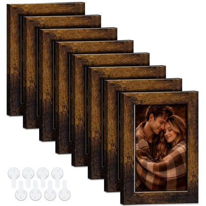 4x6 Picture Frames Set of 8, Vintage Rustic Farmhouse Industrial Style Photo Frames, High Definition Real Glass, for Tabletop or Wall Hanging