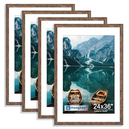 Hongkee 8x10 Picture Frame Set of 4, Real Glass and Wood Frame, 5x7 Mat