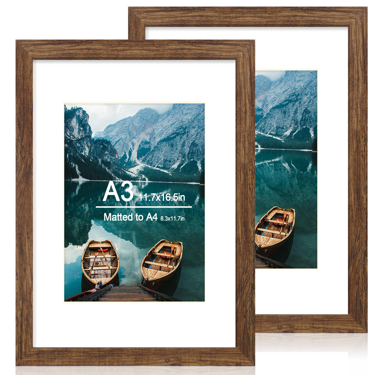 Hongkee 5x7 Picture Frame Set of 2, Real Glass and Wood Frame for Mat 4x6