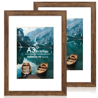 Hongkee 5x7 Picture Frame Set of 2, Real Glass and Wood Frame for Mat 4x6