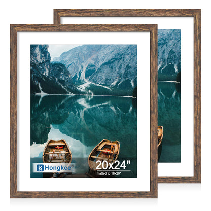 Hongkee 5x7 Picture Frame Set of 2, Real Glass and Wood Frame for Mat 4x6