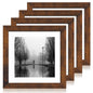 iRahmen 8x10 Picture Frame Set of 4, High Definition Real Glass Rustic Brown Frame, 8 x 10 Wood Photo Frames for Desktop Display and Wall Mounting