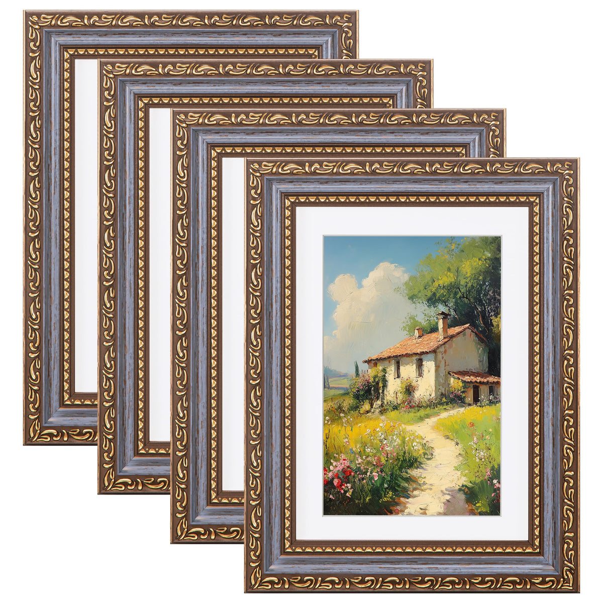 eletecpro 8x10 Vintage Picture Frame, Glass Cover, Gold, 4-Pack