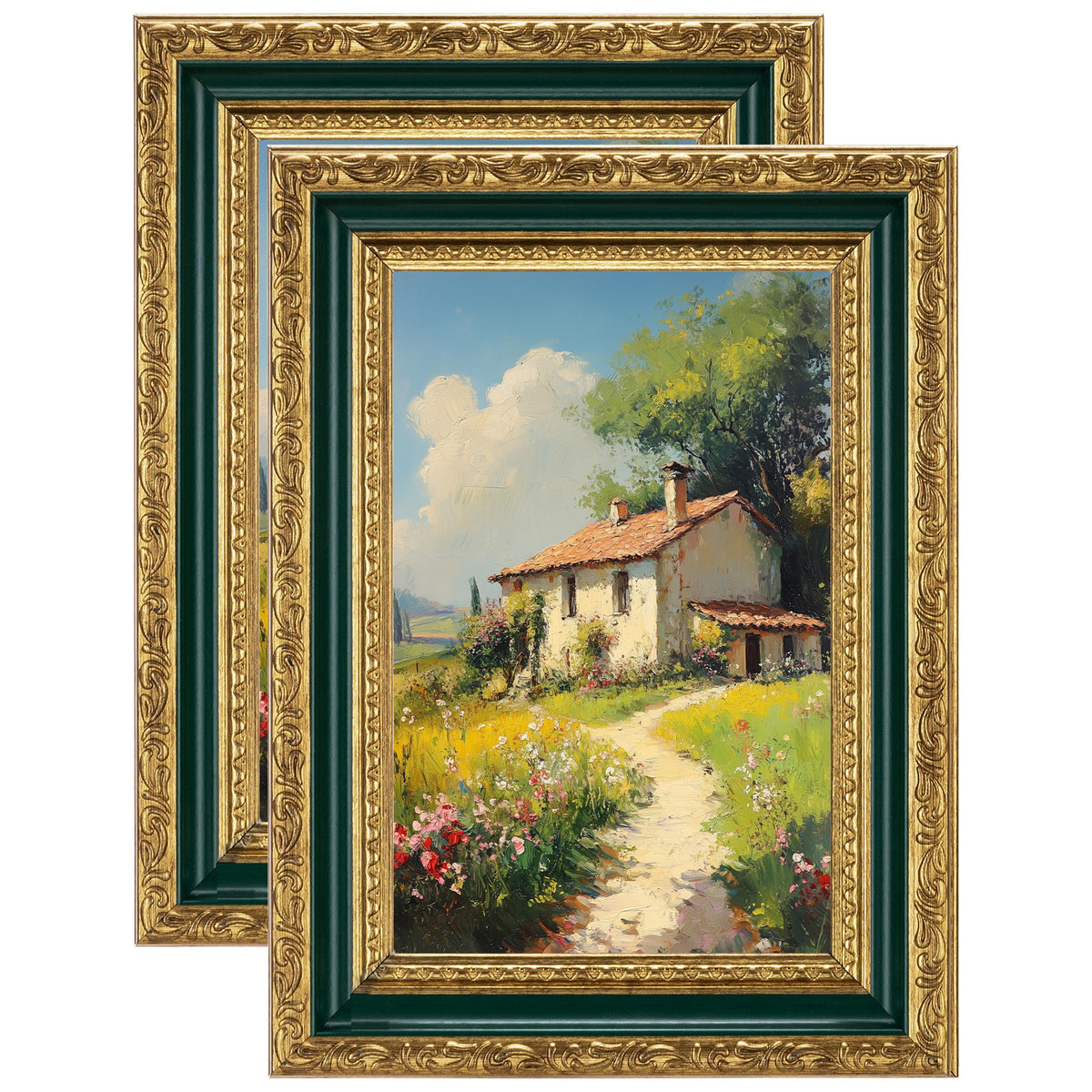 eletecpro 5x7 Vintage Picture Frame, Glass Cover, Gold, 2-Pack