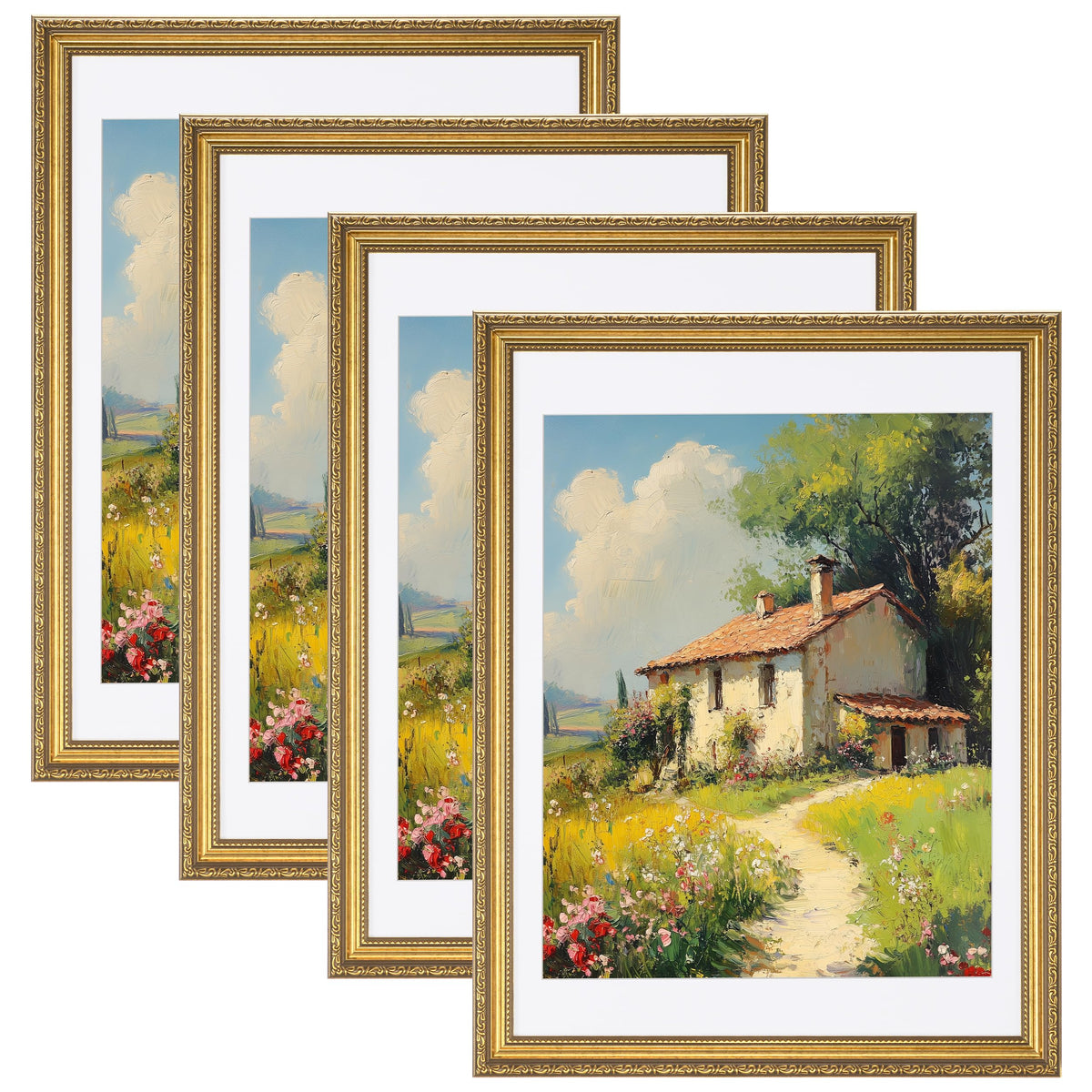 eletecpro 8x10 Vintage Picture Frame, Glass Cover, Gold, 4-Pack