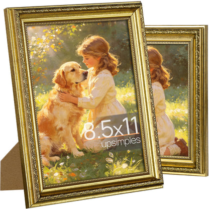 upsimples Vintage 5x7 Picture Frame, Antique Gold Frames, 2 Pack