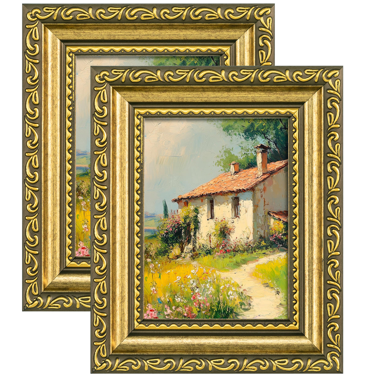 eletecpro 5x7 Vintage Picture Frame, Glass Cover, Gold, 2-Pack