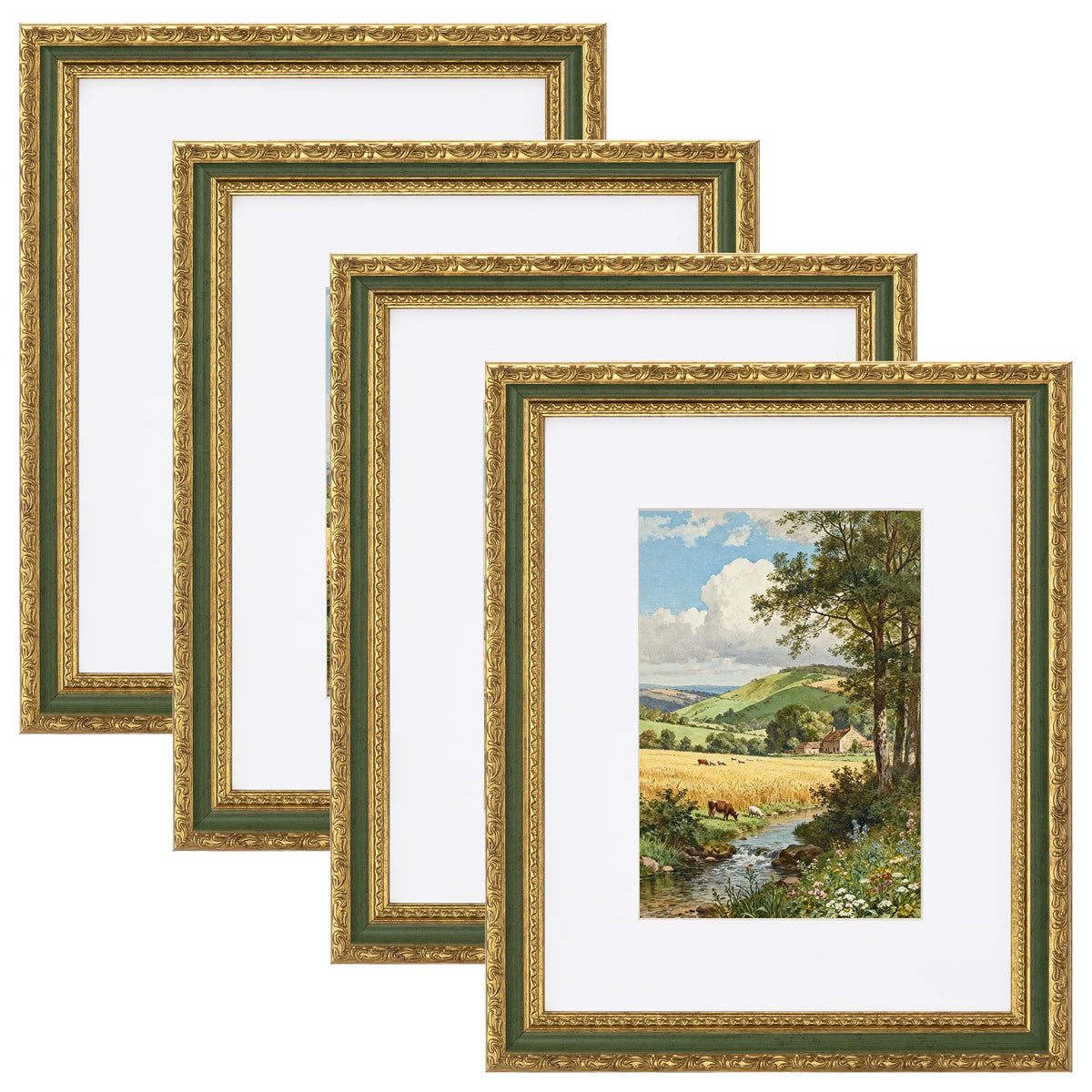 eletecpro 8x10 Vintage Picture Frame, Glass Cover, Gold, 4-Pack