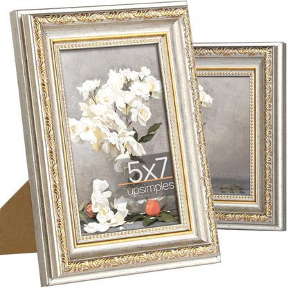 upsimples Vintage 5x7 Picture Frame, Antique Gold Frames, 2 Pack