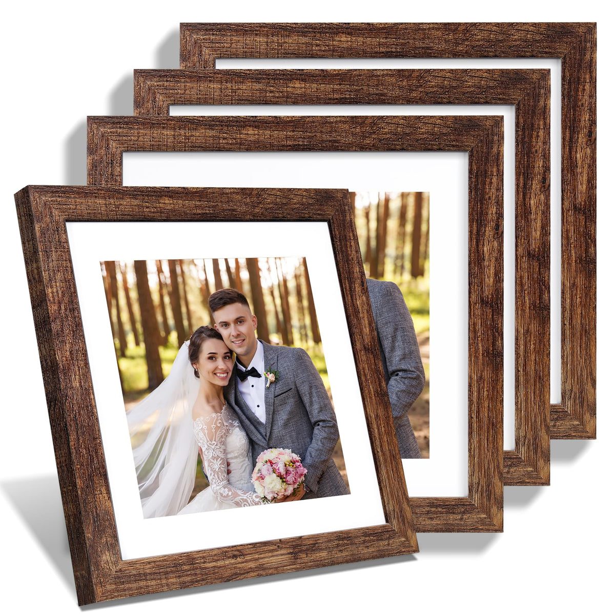 Hongkee 8x10 Picture Frame Set of 4, Real Glass and Wood Frame, 5x7 Mat
